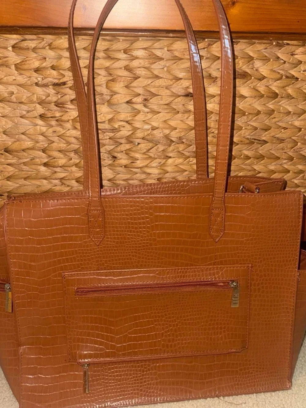 BEIS Croc-Embossed Laptop Tote